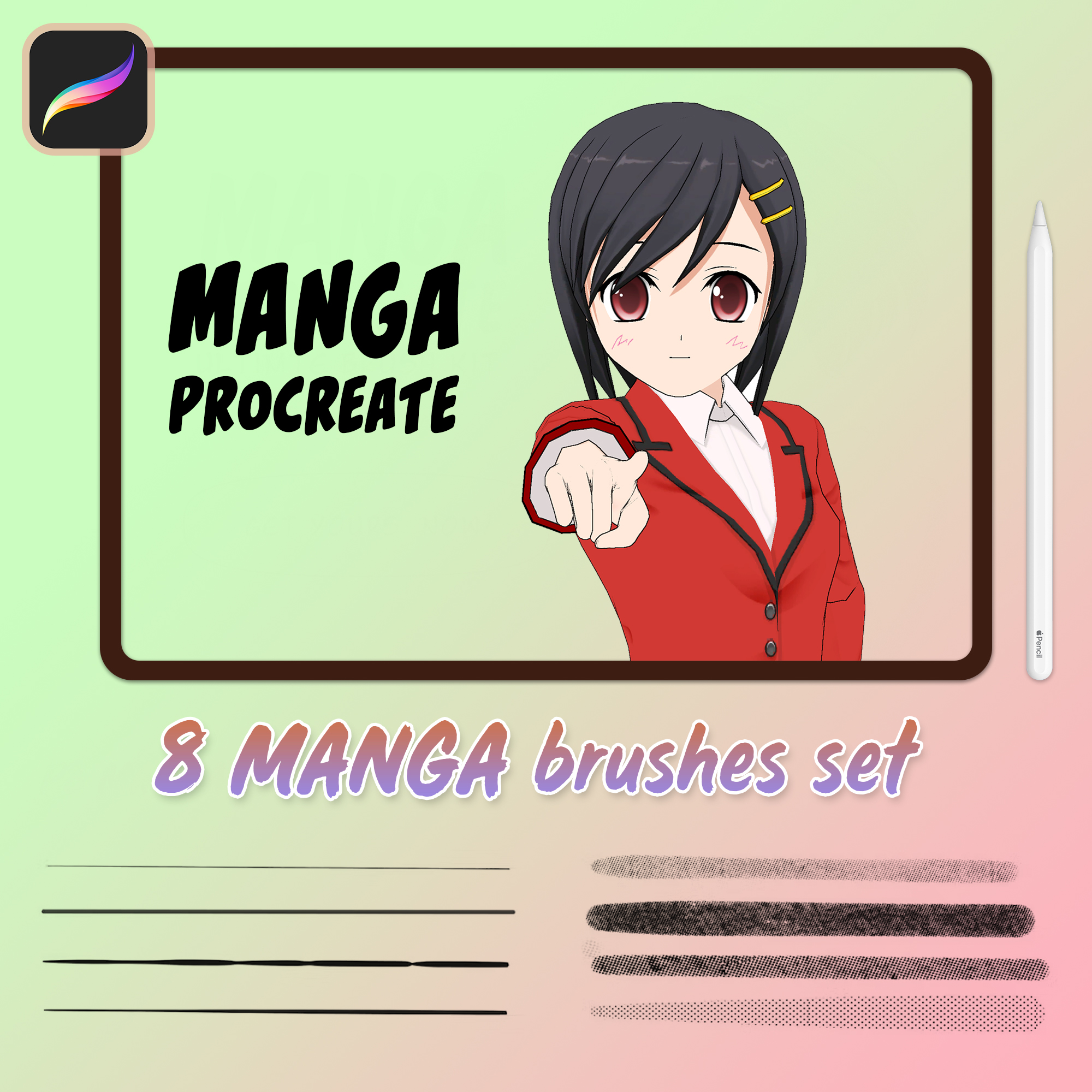 8 MANGA brushes for Procreate app